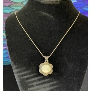 Vintage Sterling Silver Marcasite/Mother of Pearl 24" Necklace